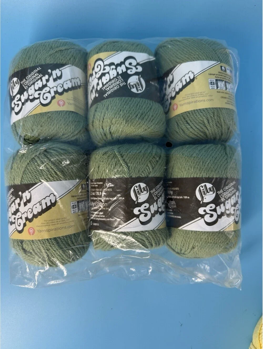 6 Lily Sugar’n Cream Yarn Skeins Sage Green 100% Cotton 2.5 oz 120 yd Sealed